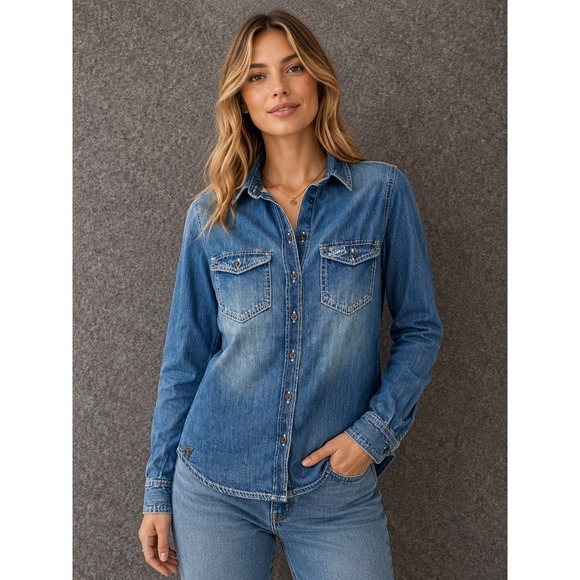 Triumph Tops - Triumph Motorcycles Denim Button Front Shirt Western Cotton Blue Women's Small